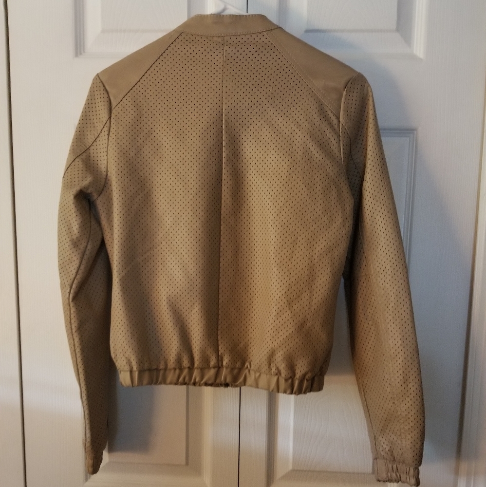 Women's Tan Color Faux Leather Jacket - Picture 2 of 13